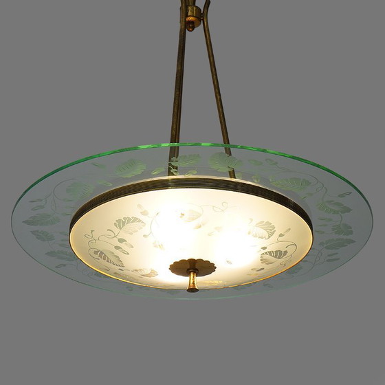 Image 1 of Kronleuchter aus Messing und Glas, 1950er Jahre