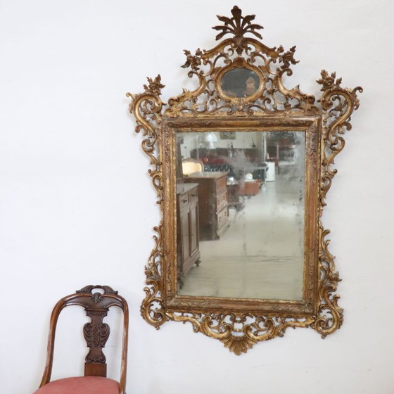 Antieke vergulde wandspiegel, Italië 19e eeuw, Hout, Glas, Gold, Barok (foto 2 van 14)