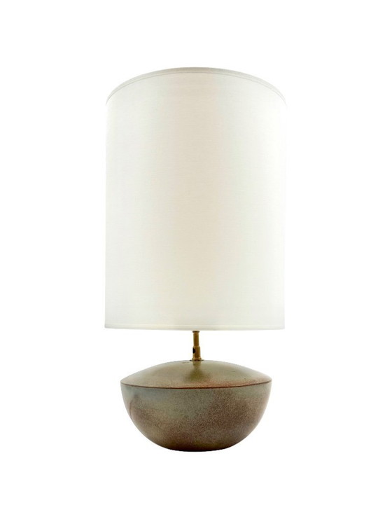 Image 1 of Pied de lampe en céramique verte, style moderne du milieu du siècle, Alain di Bin, France, années 1960