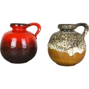 Set of Two pottery fat lava vases Model "484-21" by Scheurich Germany 1970