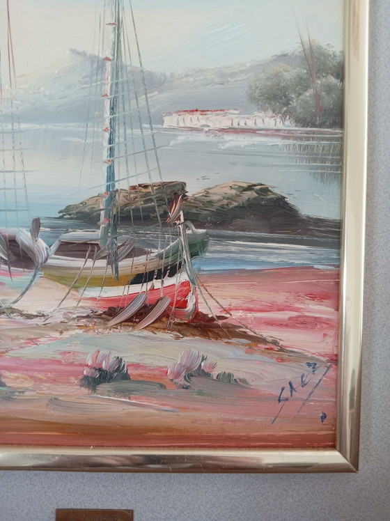 Peinture de bateaux du peintre pierre Saez – Objets d'art, Métal, Textile (photo 2 of 6)