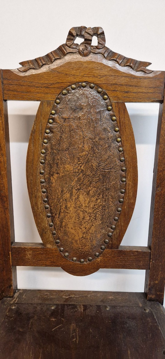 Antique wooden and leather Dining chairs (photo 3 of 5)