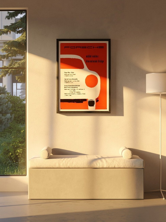 Image 1 of Porsche meldet weitere internationale Erfolge 1957 – Original Vintage Porsche Poster by Strenger – Mid-Century Modern – 85x59 cm