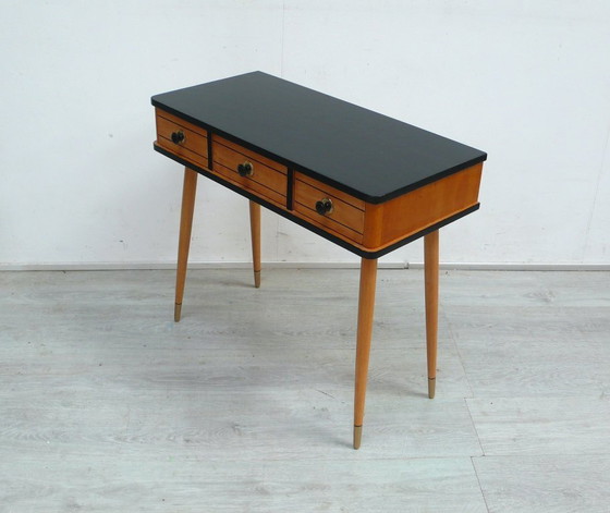 Image 1 of 1950s hallway cabinet, small console table with 3 drawers, vintage, retro, mid-century modern