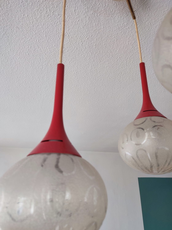 Image 1 of Lampe vintage 3 ampoules en verre cascade Space Age rouge