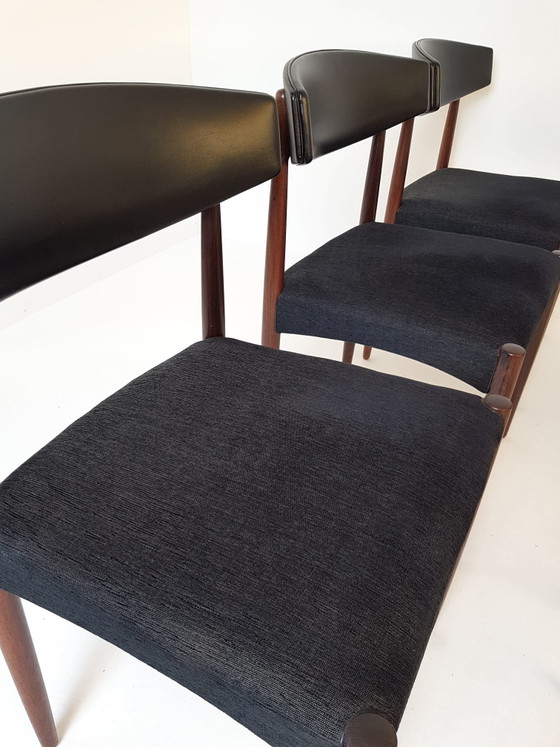 6 Chaises Vintage Danoises Palissandre Skai Noir Et Tissu – Chaises de salle à manger, Wood (photo 6 of 15)