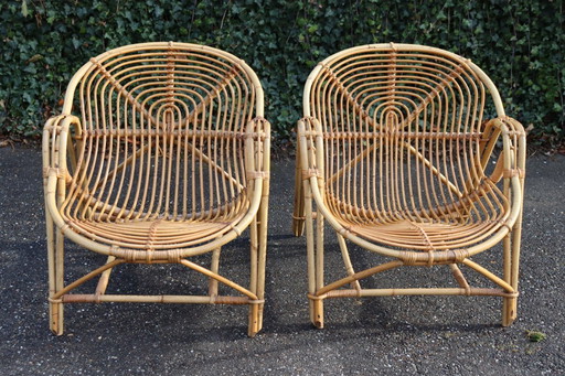 Paar vintage rotan fauteuils uit de jaren 60