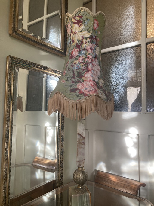 Schöne Vintage Tischlampe, Sammlerstück-grüner Onyx Marmor/Messing Fuß, schöner originele Schirm