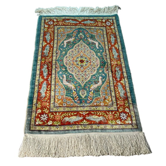 Image 1 of Vintage Turks Zijden Tapijt Hereke, 78 x 52 cm