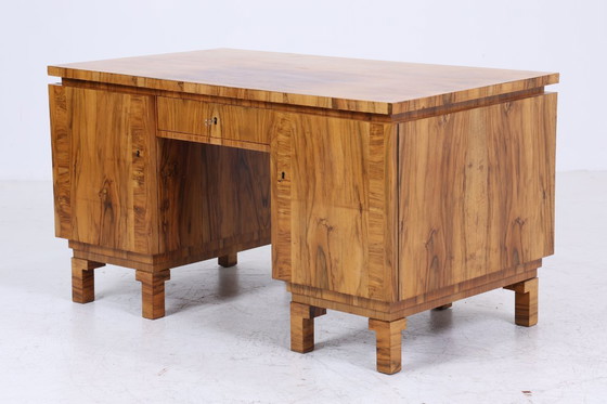 Image 1 of Art Déco desk 1920s original | Antique walnut office desk | Vintage wooden executive desk | #05-18