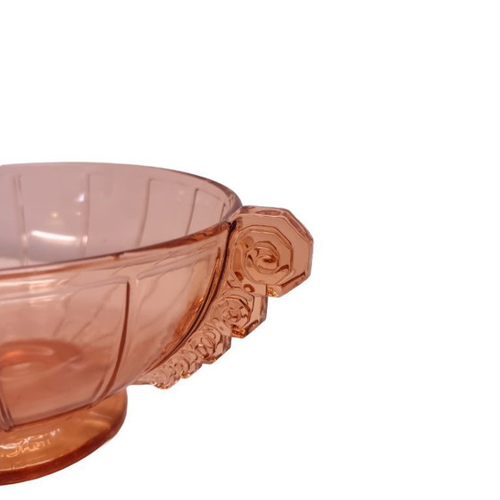 Image 1 of Rosafarbene Art-Deco-Obstschale aus Glas