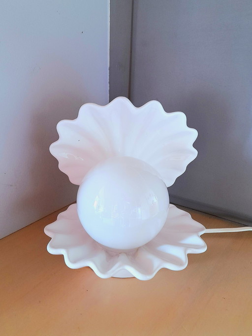 80s ceramic and opaline shell lamp