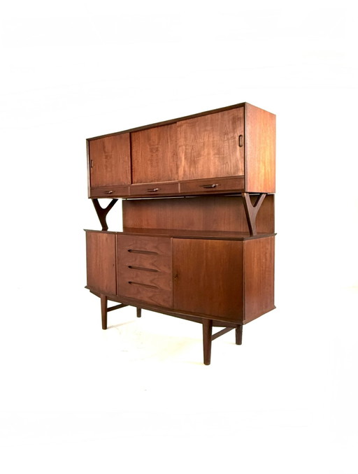 Vintage Deens teakhouten highboard, Højbjerg Møbelfabrik ‘60 – high boards, Glass, Wood