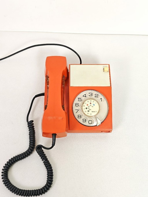 Vintage Orange Phone / Working Rotary Retro Telephone / Iskra Yugoslavia 1970's / Mid Century Modern Office