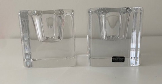 Image 1 of Kosta Boda Svezia Goran Warff 2 pesanti portacandele votive vintage a forma di cubo di cristallo