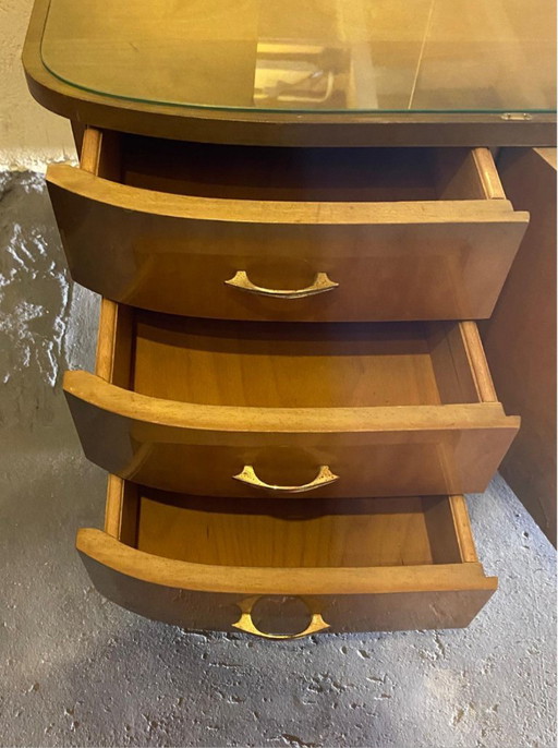 Tocador vintage con espejo de tres piezas – Estilo Art Déco (años 40-50)