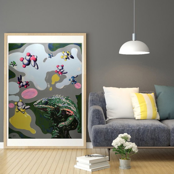Pittura a Olio Originale Pop Art Simbolismo Hybrid Dream, Dipinti e disegni, Legno, Tela, Verde, Abstract (foto 3 di 7)