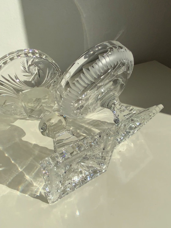 Image 1 of Paire de coupes sur pied en cristal de Bohême taillé, taillées à la main.