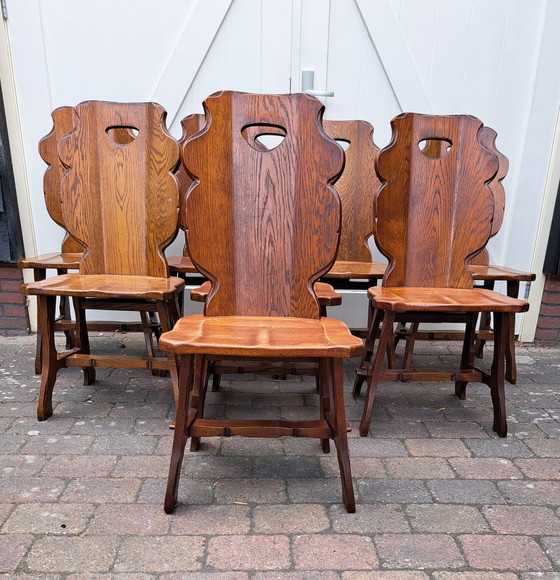 Image 1 of 8 x Brutalistische Eichenstühle.