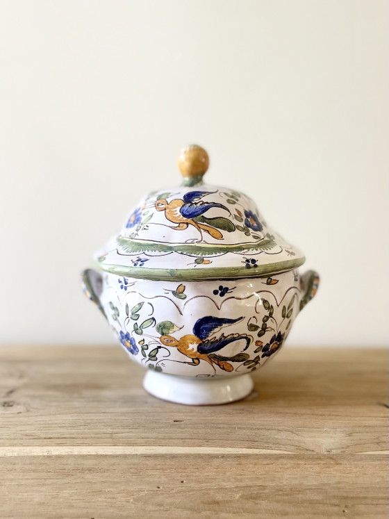 Image 1 of Vintage French Faience Lidded Pot · Martres-Tolosane · Johra · French Country · Grandmillennial · Collectible Pottery