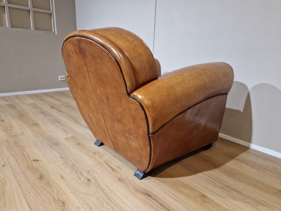 Image 1 of Vintage Sheepskin Leather Club Armchair - Brown - Cognac