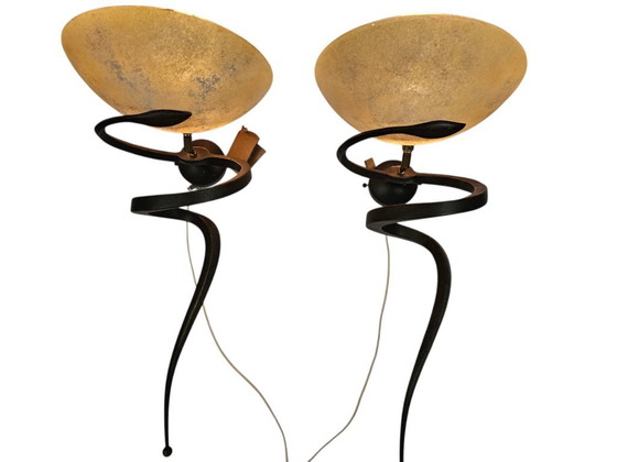 Due applique a spirale con paralume in vetro, Lamp International, Metallo, Marrone, Modern (foto 7 di 9)