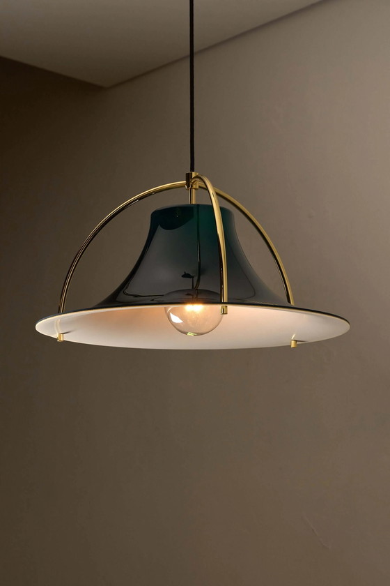 'Single' Acrylic and Brass Pendant by Jo Hammerborg for Fog & Mørup, Denmark, 1960s, Ceiling lights, White (photo 3 of 8)