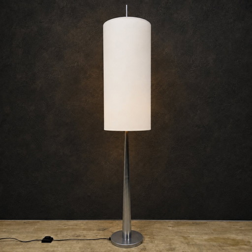 Vintage space age design vloerlamp DAB Spanje David Abad (1990s) space needle – vloerlampen, Chrome, Textile
