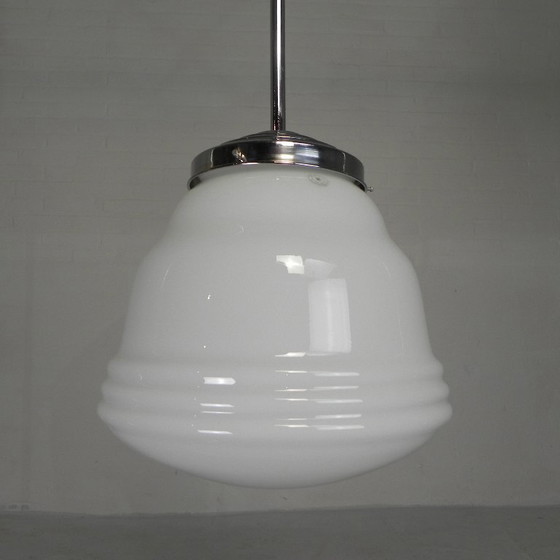 Image 1 of Art Deco hanglamp met opaline kap, Val St Lambert, jaren 30
