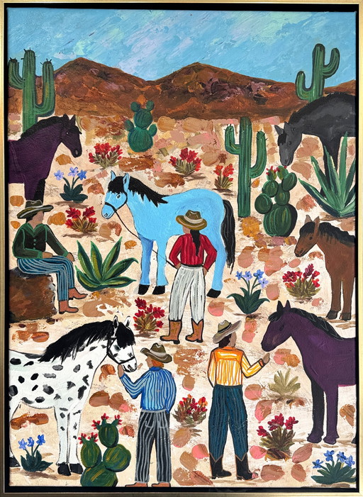 Boots On, Worries Gone Contemporary Cowboys and horses Landscape Painting