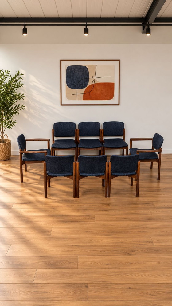 8 sedie da pranzo Kush+co vintage design scandinavo, Tessile, Legno, Blu (foto 2 di 11)