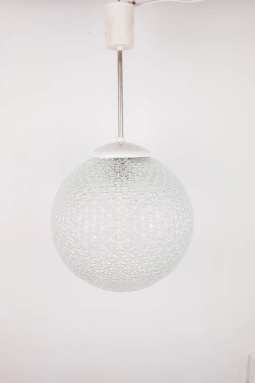 Vintage Mid Century Modern round glass pendant lamp
