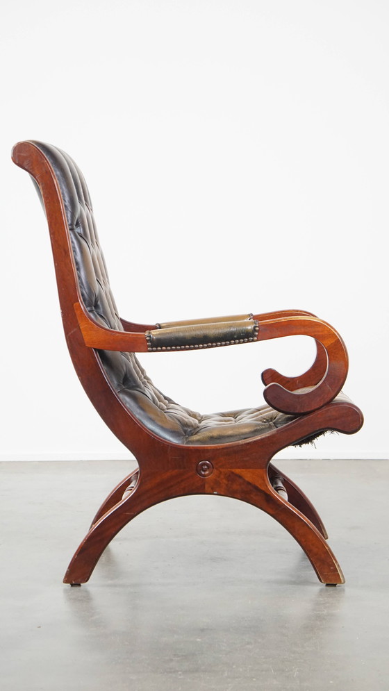 Image 1 of Grüner Vintage-Chesterfield-Sessel aus Rindsleder