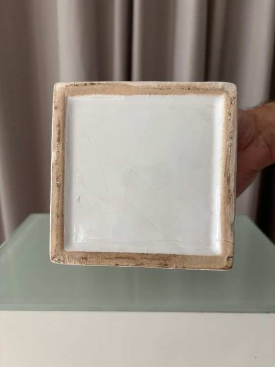 Vintage Minimalist Studio Pottery Cube Vase – White Ceramic (photo 10 of 14)