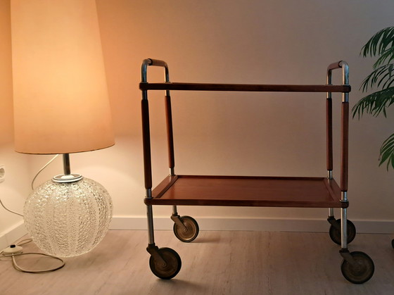 Image 1 of Mid-Century Servierwagen im Thonet-Stil – Teak & Chrom, Designklassiker der 1960er Jahre