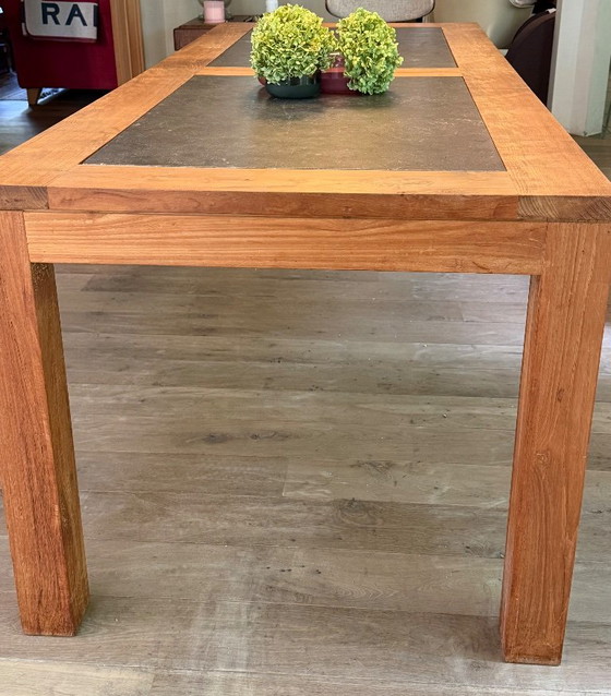 Indo Esstisch oder Outdoor-Holz/Teak/Blaustein – Esstische, Stone, Wood (photo 5 of 7)