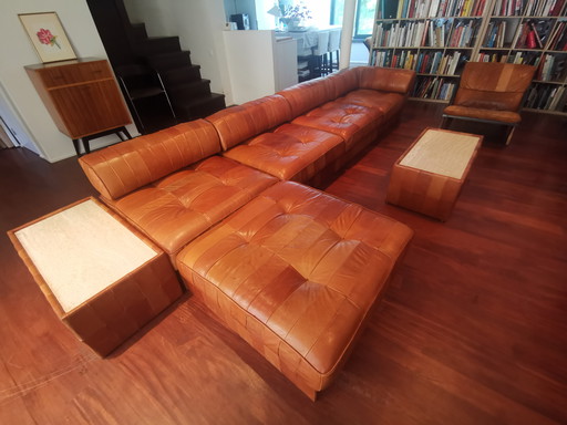 DE SEDE DS 88 modular sofa in cognac patchwork leather