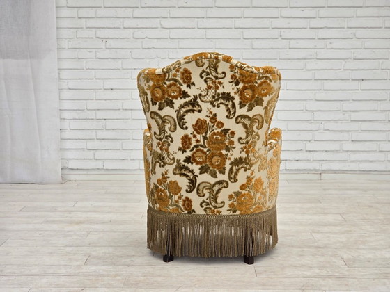 Années 1970, paire de 2 petits fauteuils danois, tissu d'ameublement marron/beige. – Textile (photo 11 of 15)