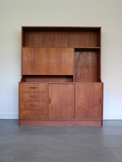Vintage Deens wandmeubel in teak met secretaire – wandkast, Wood