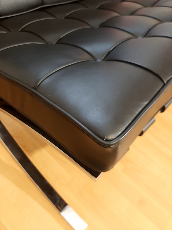 Image 1 of Knoll Set Barcelona New-Never Used Black Leather Design by Ludwig Mies Van Der Rohe and Lilly Reich (1929)