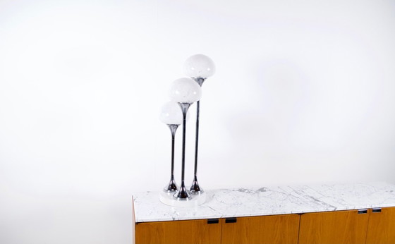 Image 1 of LAMPE ITALIENNE 3 GLOBES ANNÉES 70' DANS LE GOÛT DE REGGIANI