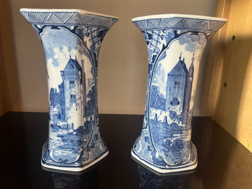 Jarrón Hexagonal Azul de Delft - Set de 2
