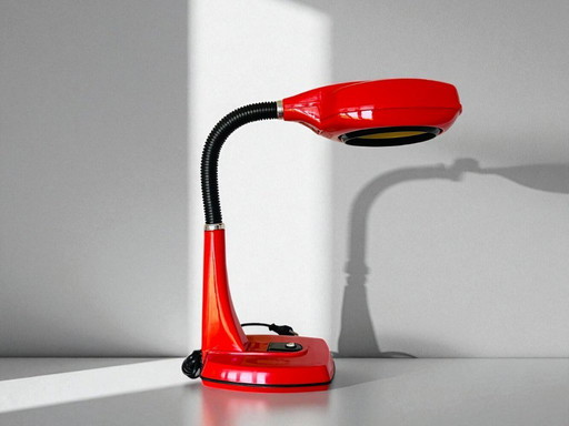 Retro futurist red goosenck desk lamp frm USSR, 1980s