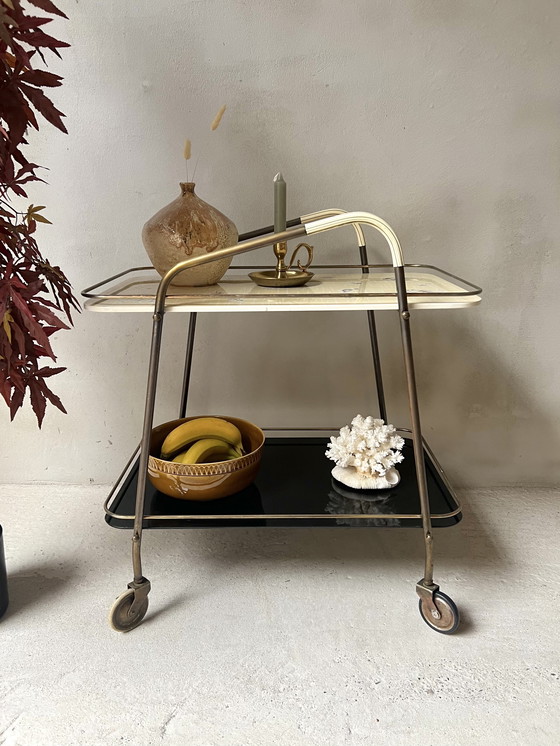 Image 1 of Serving trolley bar cart 1950s/60s with glass shelves