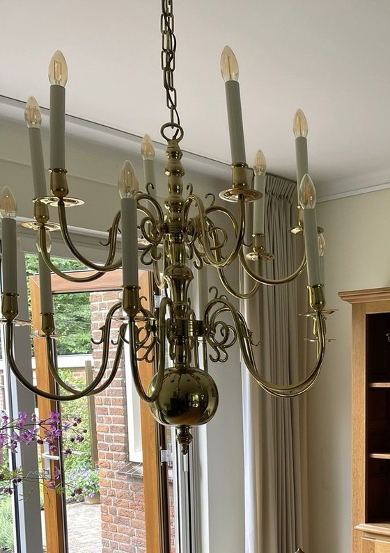 Luxury Solid Copper Old Dutch Chandelier, Model ‘Verdi’ (12-light), Brass, Gold (photo 5 of 5)