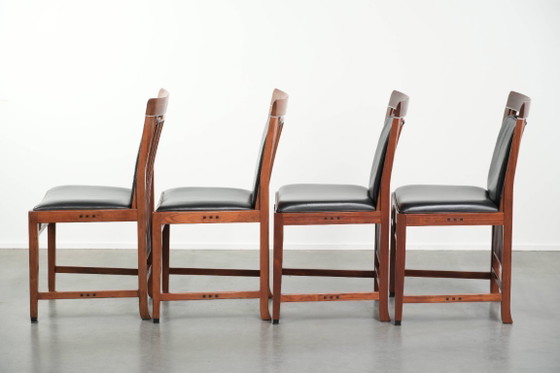 4x elegant black cowhide leather and wood Art Deco dining chair by Schuitema from the Decoforma series (photo 5 of 17)