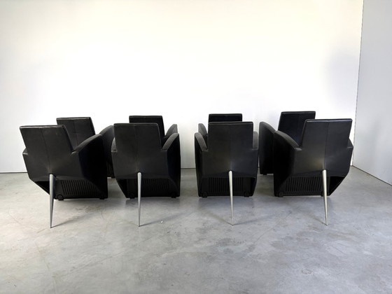J. Lang Armchairs by Philippe Starck for Driade, 1980s, Set of 8, Leather, Plastic, Black (photo 7 of 16)
