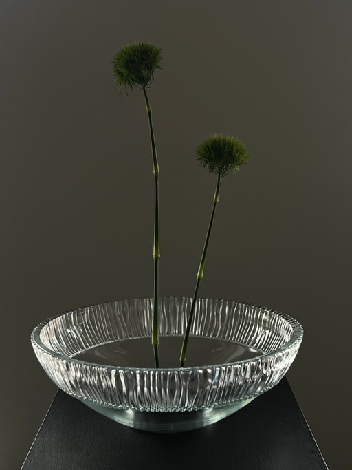 Grande ciotola in vetro vintage con bordo a rilievo – schalen, Glass