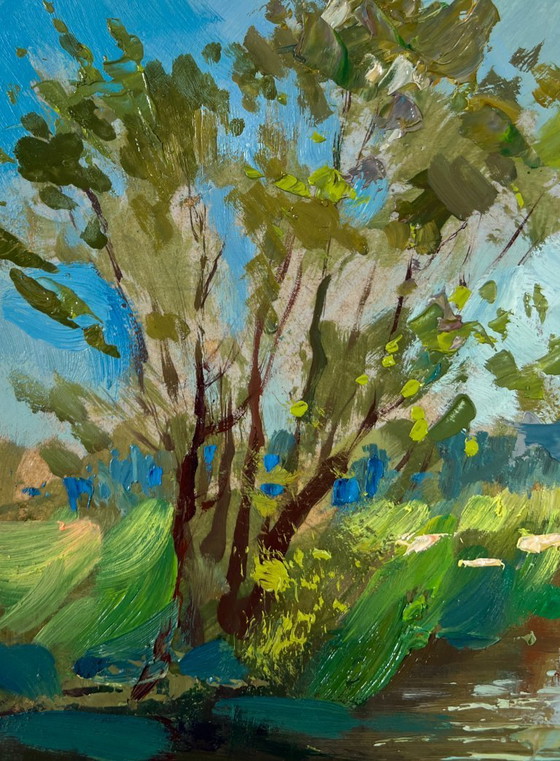Image 1 of Original Oil Painting Summer Nature Landscape Quiet forest river