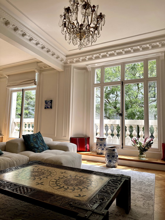 Image 1 of Large Moroccan coffee table in wood and mosaic with antique design.